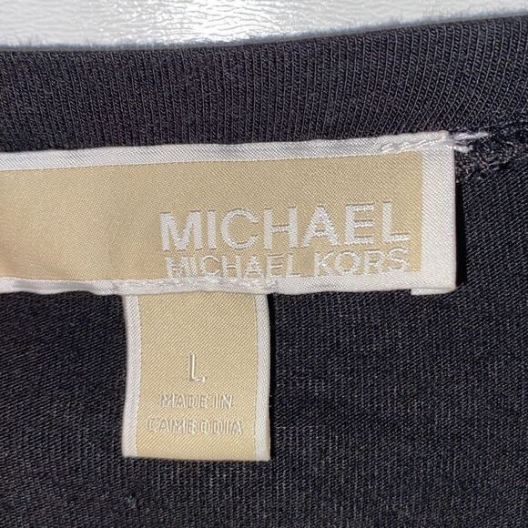 Michael Kors Women's Black Long Sleeve Mixed Media Scoop Neck Blouse Size Large - Picture 4 of 9